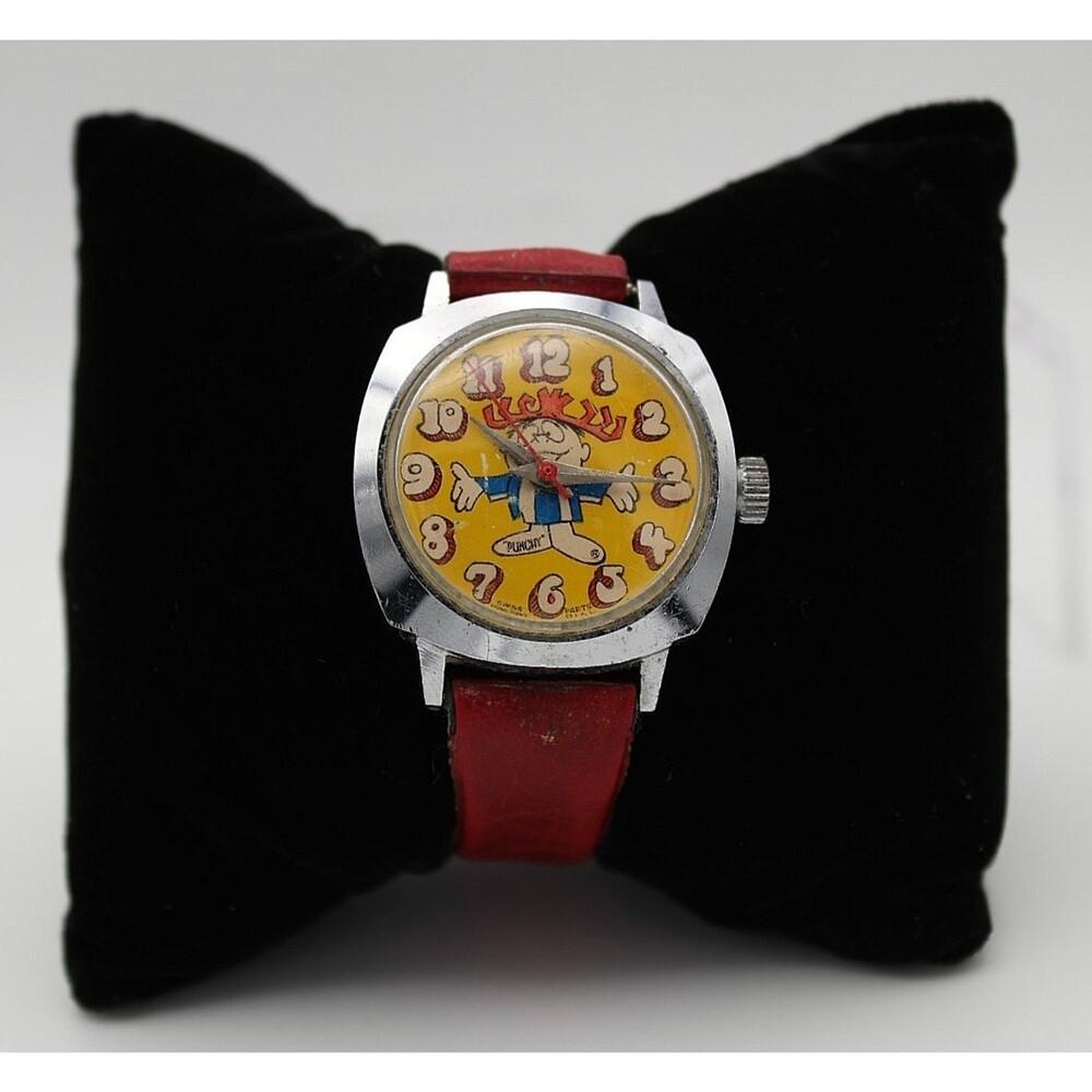 Vintage Hawaiian Punch Punchy Character Watch Swiss Parts Dial Red Strap